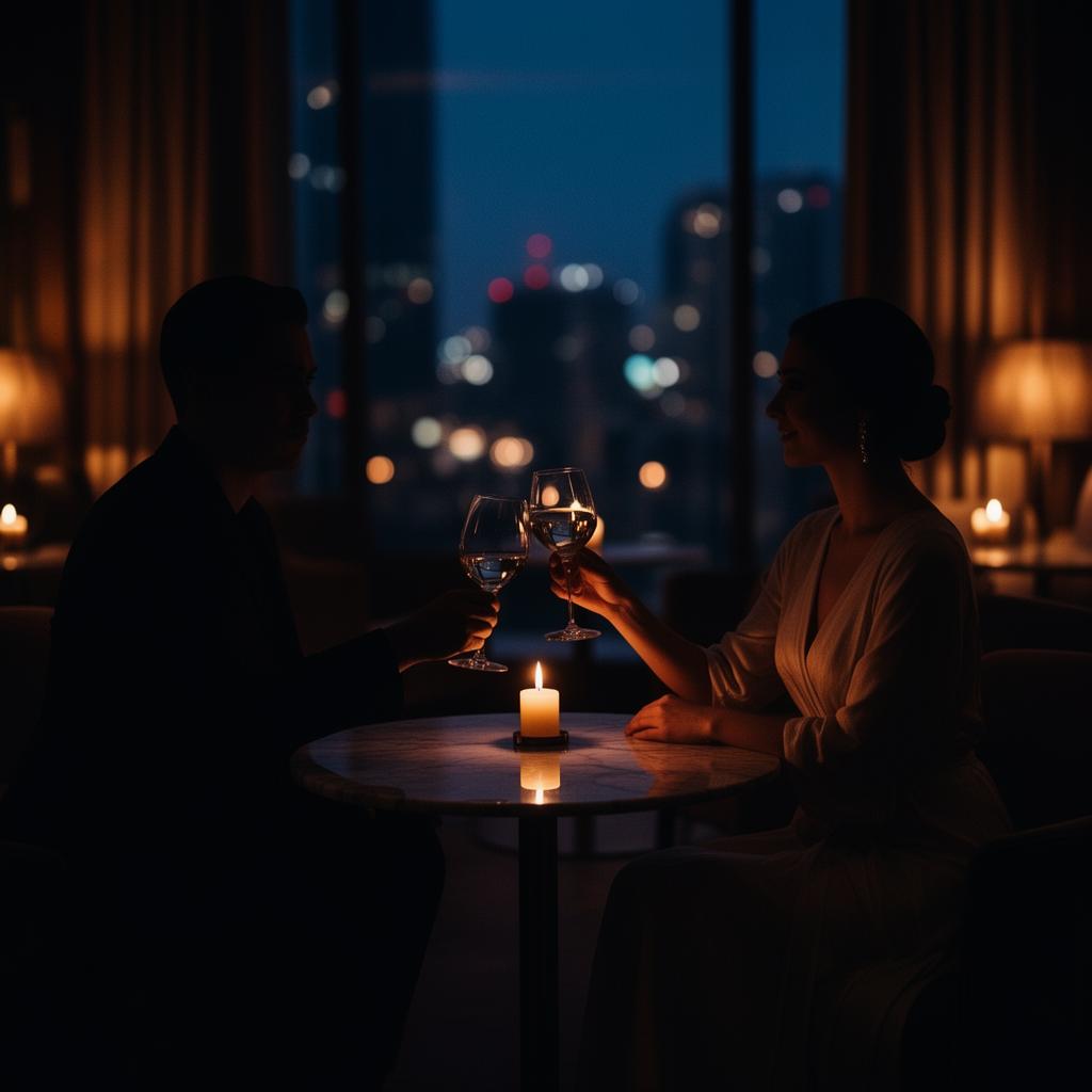 A private corner of the club — a candle, a coupé, conversation